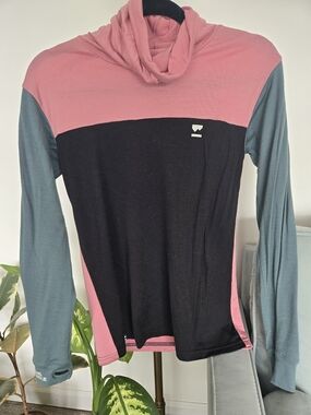 Mons Royale Yotei BF High Neck Top Dusty Pink/Burnt Sage